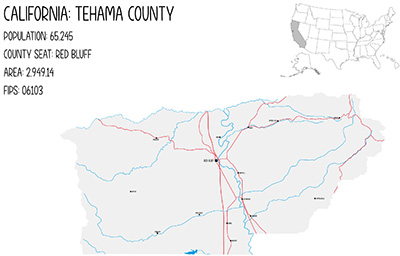 North American Mental Health Services In Red Bluff. Map of California Tehema County. 