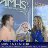 Photo of NAMHS COO Kristen Lembcke interviewed by Redding-area news station.