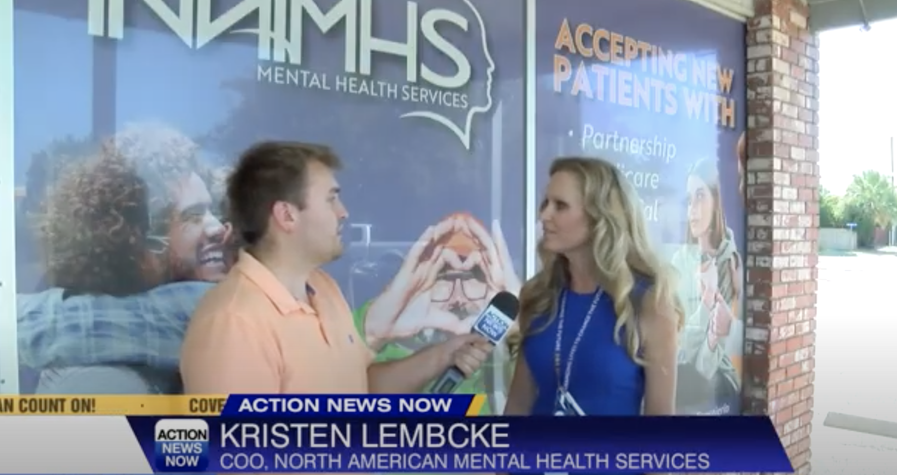Photo of NAMHS COO Kristen Lembcke interviewed by Redding-area news station.